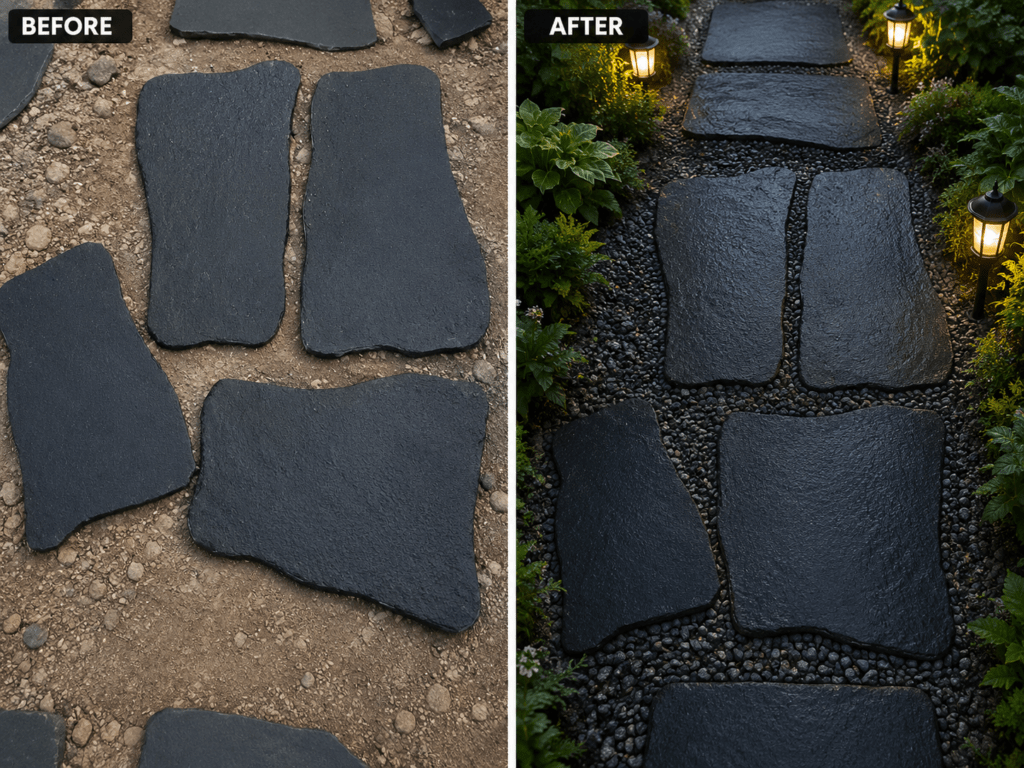 Garden pathway before and after transformation