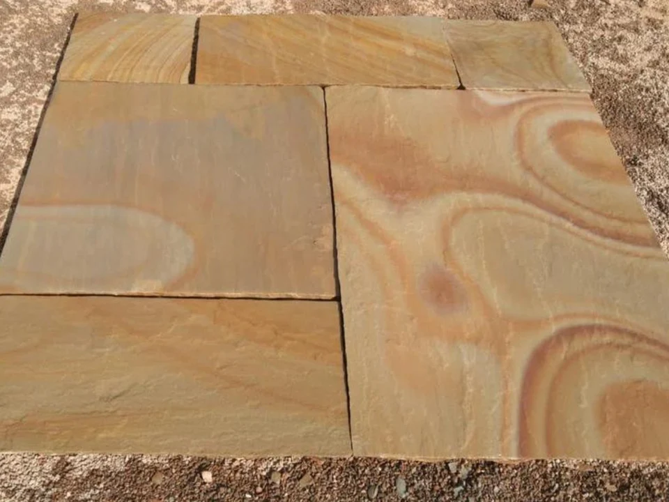 Sunset buff indian sandstone paving patio pack calibrated